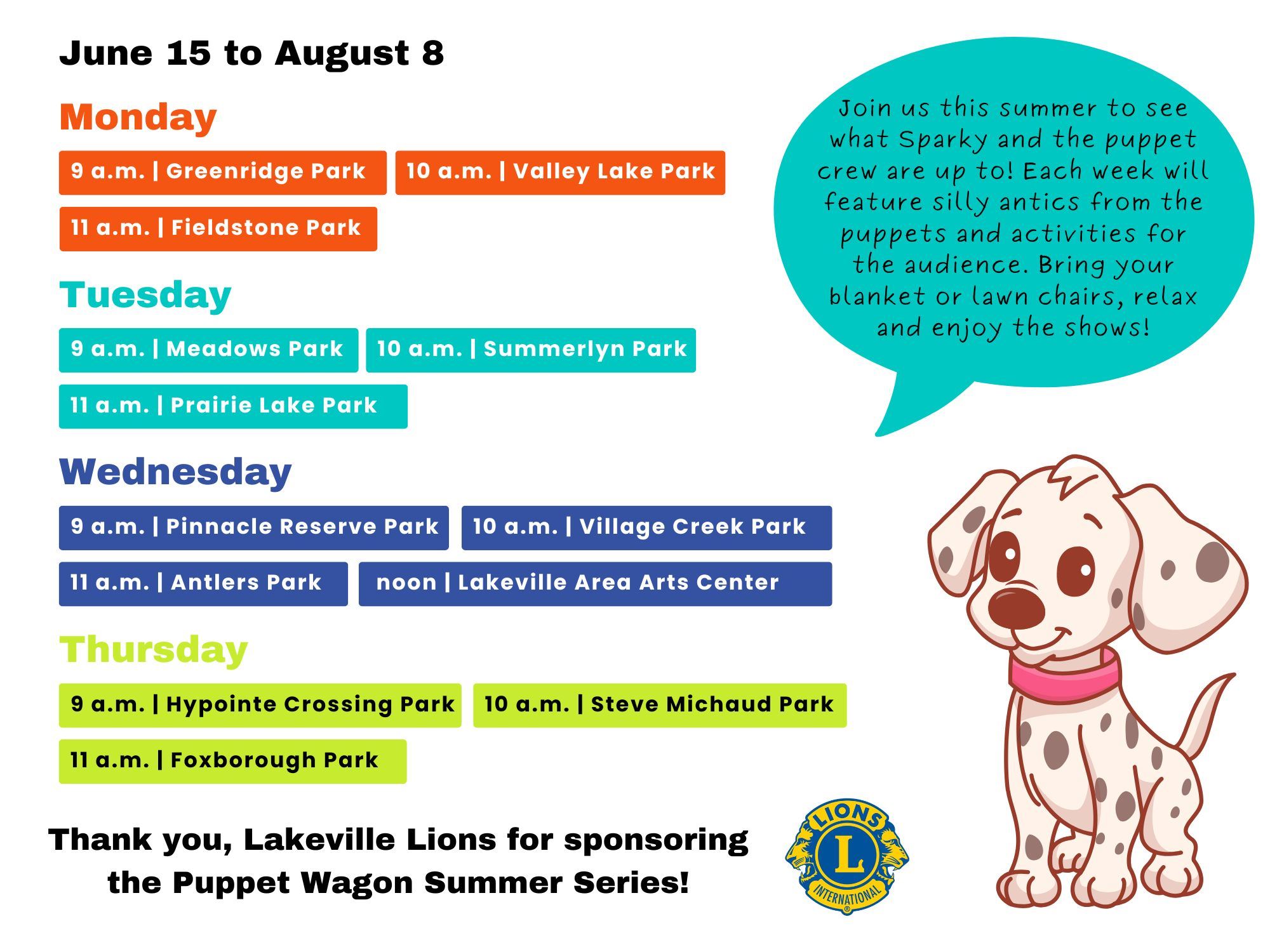 2026 Puppet Wagon Schedule